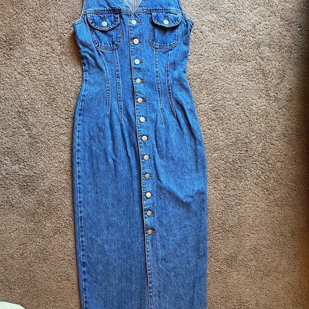 Vintage BONGO denim button up overall dress